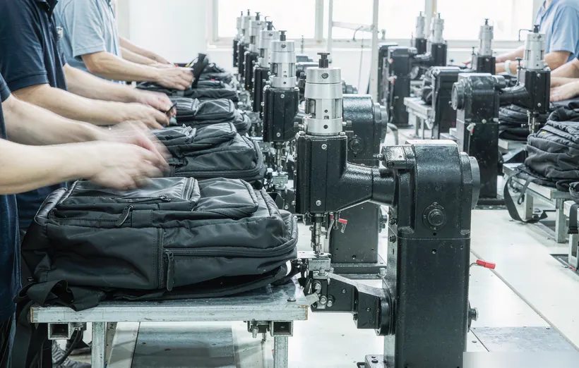 Backpack sewing production line in Kovoeky factory