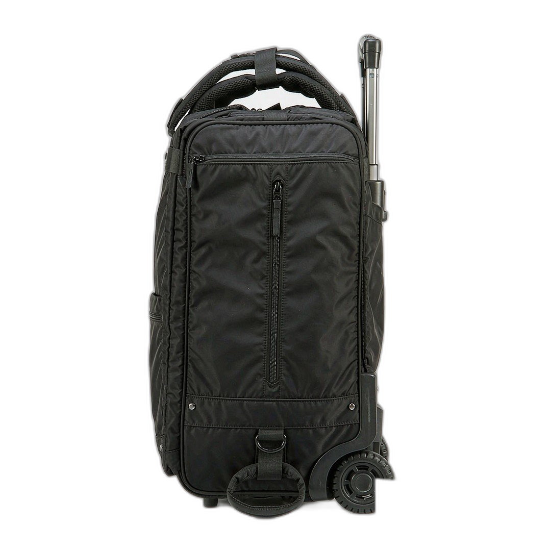 Black rolling backpack with wheels and telescopic handle